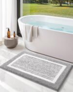 Chikase Color&Geometry Simple and Stylish Large Bath Mats for Bathroom Non Slip, 24"x36" Gray Bathroom Rugs, Absorbent, Soft, Washable, Microfiber Bath Rug Shower Mat - Image 2