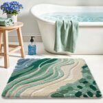 Chikase LUMI Beach Bathroom Rug Square, Non Slip Bath Mat Quick Dry, Ultra Soft Washable Absorbent, Ocean Sea Theme Bath Rug for Shower Floor, Home Decor, Kids Room, Bathtub, 32"x32" - Image 5