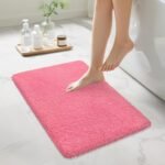 Chikase Bathroom Rugs Non Slip 24"x16", Absorbent Bath Mats Quick Dry, Shaggy Microfiber Bath Rugs, Extra Soft Plush, Machine Washable Bath Mats for Bathroom Floor, Tub and Shower, Pink