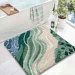 Chikase LUMI Beach Bathroom Rug Square, Non Slip Bath Mat Quick Dry, Ultra Soft Washable Absorbent, Ocean Sea Theme Bath Rug for Shower Floor, Home Decor, Kids Room, Bathtub, 32"x32"