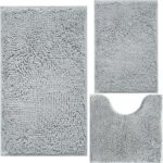 Chikase Bathroom Rugs Sets 3 Piece Extra Soft and Absorbent Shag Bathroom Rugs, Machine Wash Mat, Strong PVC Non-Slip Underside, Plush Carpet Mats (Light Grey)