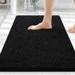 Chikase Smiry Luxury Chenille Bathroom Rugs 30x20, Extra Soft and Absorbent Shaggy Bath Mat, Machine Washable, Non-Slip Plush Carpet Runner for Tub, Shower, and Floor, Home Decor Accessories, Black