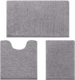 Chikase 3 Pieces Bathroom Rugs, Soft Thick Absorbent Chenille Bath Mats, Washable Non-Slip Floor Rugs for Shower & Bath, Grey