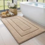 Chikase Bathroom Rug 43x24, Non Slip Washable Bath Mat for Shower Floor, Extra Large Absorbent Soft Bathmat with Rubber Backing, Quick Dry Microfiber Carpet, Beige
