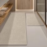 Chikase Beige Bathroom Rug Sets 2 Piece, Absorbent Bath Mat for Bathroom Non Slip Washable, Bath Room Mat Quick Dry, Thin Bath Rug Set for Toilet and Floor(17"x24"+17"x47")