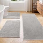Chikase Gray Bathroom Rugs Sets 3 Piece, Quick Dry Thin Bath Mat with Toilet Rug, Non Slip Absorbent Machine Washable, Bath Runner Rugs for Bathtub Sink Home Decor