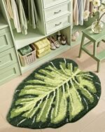 Chikase Leaf Bathroom Rugs Monstera, 23.5x31.5 Soft Fluffy Cute Bath Mat with Non Slip Backing, Washable Absorbent Bath Rug Quick Dry for Shower Floor, Toilet, Bedroom, Kids Room, Green - Image 4