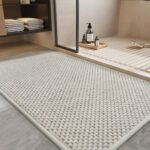 Chikase PADOOR-Bath Mat-Super Absorbent Chenille Bathroom Mats-Rubber Backed Bath Mats for Bathroom Non Slip, Easy Clean Bathroom Rugs Front of Bathtub,Shower Room,Sink-17×28, Beige&Cream