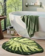 Chikase Leaf Bathroom Rugs Monstera, 23.5x31.5 Soft Fluffy Cute Bath Mat with Non Slip Backing, Washable Absorbent Bath Rug Quick Dry for Shower Floor, Toilet, Bedroom, Kids Room, Green - Image 5