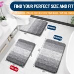Chikase Bathroom Rug Set 2 Piece, Soft Absorbent Microfiber Bath Mats and U-Shaped Contour Toilet Rug, Non-Slip, Machine Wash Dry, Plush Shaggy Bath Mats for Bathroom (24"x16"+24"x20", Grey) - Image 3