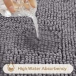 Chikase 3 Pieces Bathroom Rugs, Soft Thick Absorbent Chenille Bath Mats, Washable Non-Slip Floor Rugs for Shower & Bath, Grey - Image 5