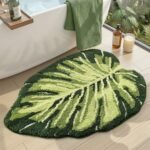 Chikase Leaf Bathroom Rugs Monstera, 23.5x31.5 Soft Fluffy Cute Bath Mat with Non Slip Backing, Washable Absorbent Bath Rug Quick Dry for Shower Floor, Toilet, Bedroom, Kids Room, Green