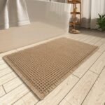 Chikase Upgraded Waffle Bath Mat, Super Absorbent Non Slip Bath Mats for Bathroom Floor, Machine Washable Bathroom Rugs with Tassels, Rubber Backed Bathroom Mats, Ultra Soft, 17" x 24", Brown
