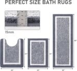 Chikase Pauwer Bathroom Rug Mat Set 3 Piece, Microfiber Shaggy Bath Set, Non-Slip Ultra Soft Carpet Mats, Absorbent with U-Shaped Toilet for Bathroom, Tub, Shower, Dark Grey - Image 2