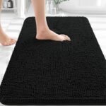 Chikase Black Bathroom Rug 30x20, Extra Soft Absorbent Chenille Bath Rugs, Rubber Backing Quick Dry, Machine Washable Bath Mats for Bathroom Floor, Tub and Shower, Home Decor Accessories