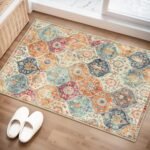 Chikase Lahome Moroccan Trellis Washable Rug, 2x3 Kitchen Rugs for Entryway Bathroom, Non-Slip Indoor Door Mat Ultra-Thin, Small Oriental Throw Carpet for Bedroom Entry Elise, Cream/Multi
