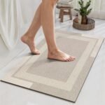 Chikase Non Slip Bath Mat, Rubber Backing Ultra Thin Bathroom Rugs Fit Under Door Quick Dry Super Absorbent Washable Bath Rug Shower Mat for Bathroom Floor Bathtub Shower Sink, Easy Care Beige 16"x 24"