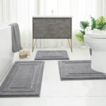 Chikase Bathroom Rugs Sets 3 Piece, Super Soft and Absorbent Non Slip Microfiber Toilet Bath Mat with U-Shaped (Grey) - Image 3