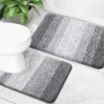 Chikase Bathroom Rug Set 2 Piece, Soft Absorbent Microfiber Bath Mats and U-Shaped Contour Toilet Rug, Non-Slip, Machine Wash Dry, Plush Shaggy Bath Mats for Bathroom (24"x16"+24"x20", Grey)