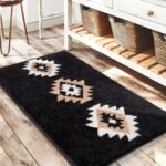 Chikase DEXDE Black Bathroom Rugs Mat 20x32, Aztec Boho Bath Rugs Long Western Plush Non Slip Machine Washable Bath Mats Large Luxury Soft Absorbent Modern Carpet for Floor, Tub, Shower, Kitchen, Entryway