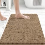 Chikase Bcoimo 24x17 Chenille Bath Mat – Non-Slip with Backing Bath Rug Ultra-Absorbent and Machine Washable Bathroom Mat Quick-Dry Design. Ideal for Bathroom Shower and Tub Areas
