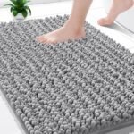 Chikase Yimobra Bathroom Rugs Non Slip Washable - Ultra Soft Absorbent Chenille Bath Mat, Quick Dry Shaggy Floor Carpet for Tub Shower, Gray Home Decor Accessories, 24x17 Inch