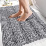 Chikase Thick Bathroom Rugs 30x20, Extra Soft Absorbent Chenille Striped Bath Rugs, Rubber Backing, Machine Wash Dry, Bath Mats for Bathroom Floor, Tub and Shower, Home Decor Accessories, Grey